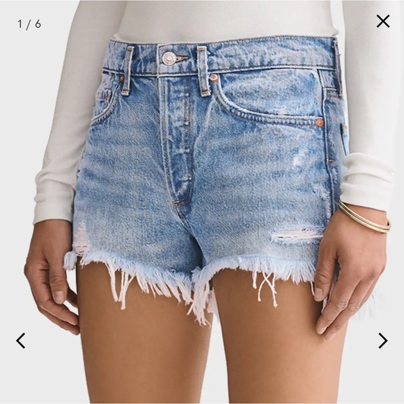 AGOLDE Parker Vintage Frayed Cut-Off Button Fly Light Wash Jean Shorts S… - Picture 1 of 8